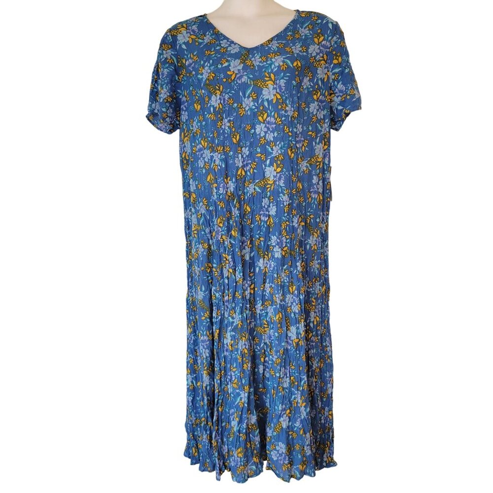 Woman Within 1XP 22/24 Blue Yellow Floral‎ A Line Maxi Dress Modest Long Summer